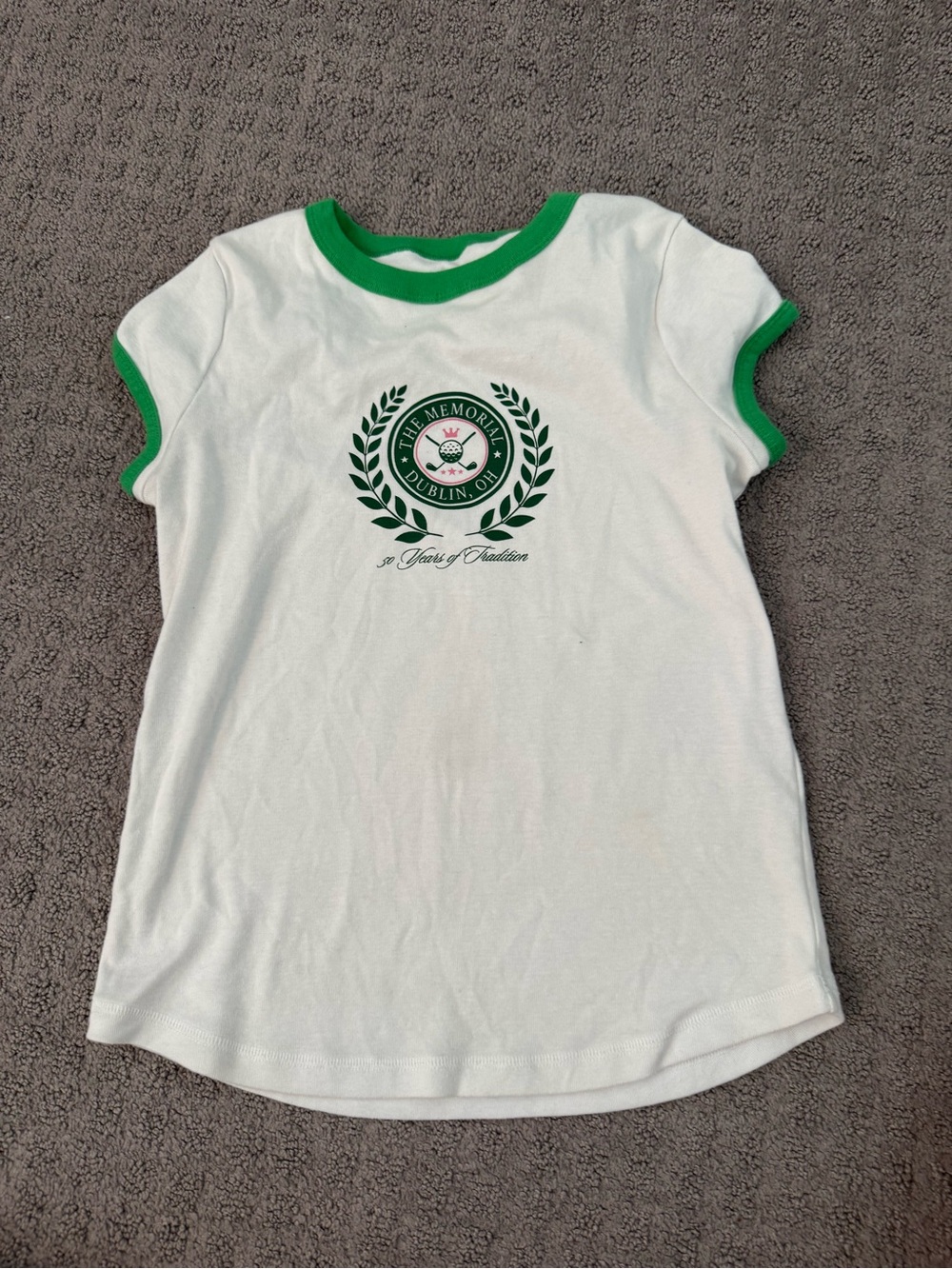 abercrombie kids White Tee with Green Crest Ringer